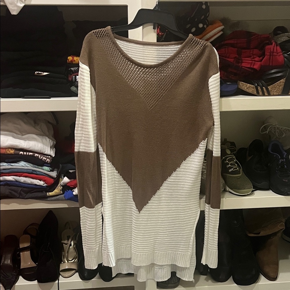 Brown and White Knit Sweater